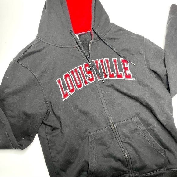 Louisville Black & Red Spell Out Full Zip Hoodie Size Extra Large - Picture 1 of 7